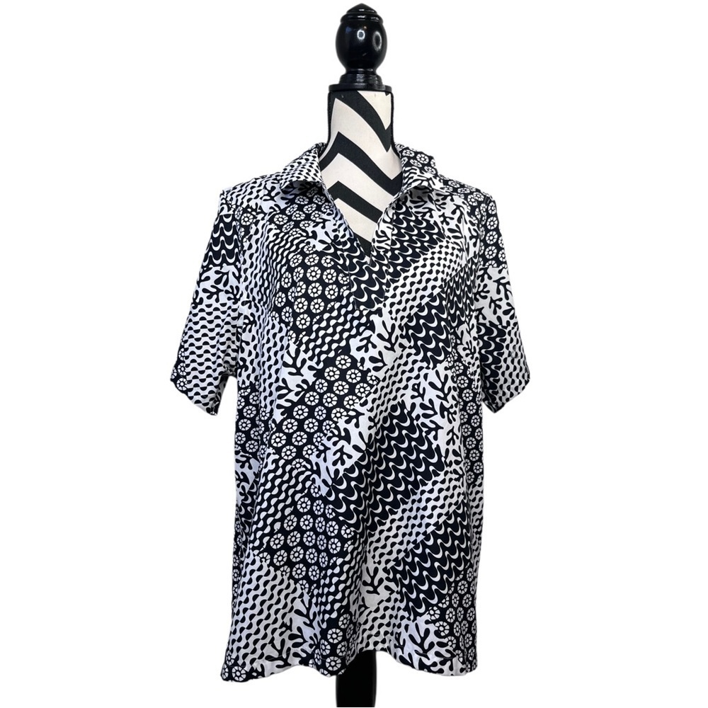Coldwater Creek Black & White 100% Cotton Sz 2X Floral Abstract Print Tunic Top